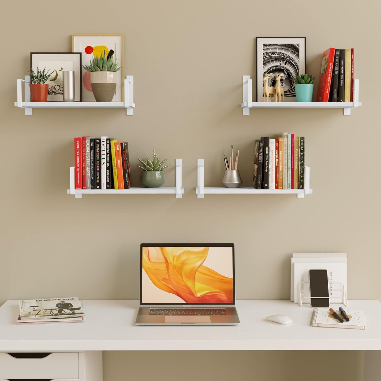 Wallniture Toledo 17 Inch Floating Shelves Set of 4 White