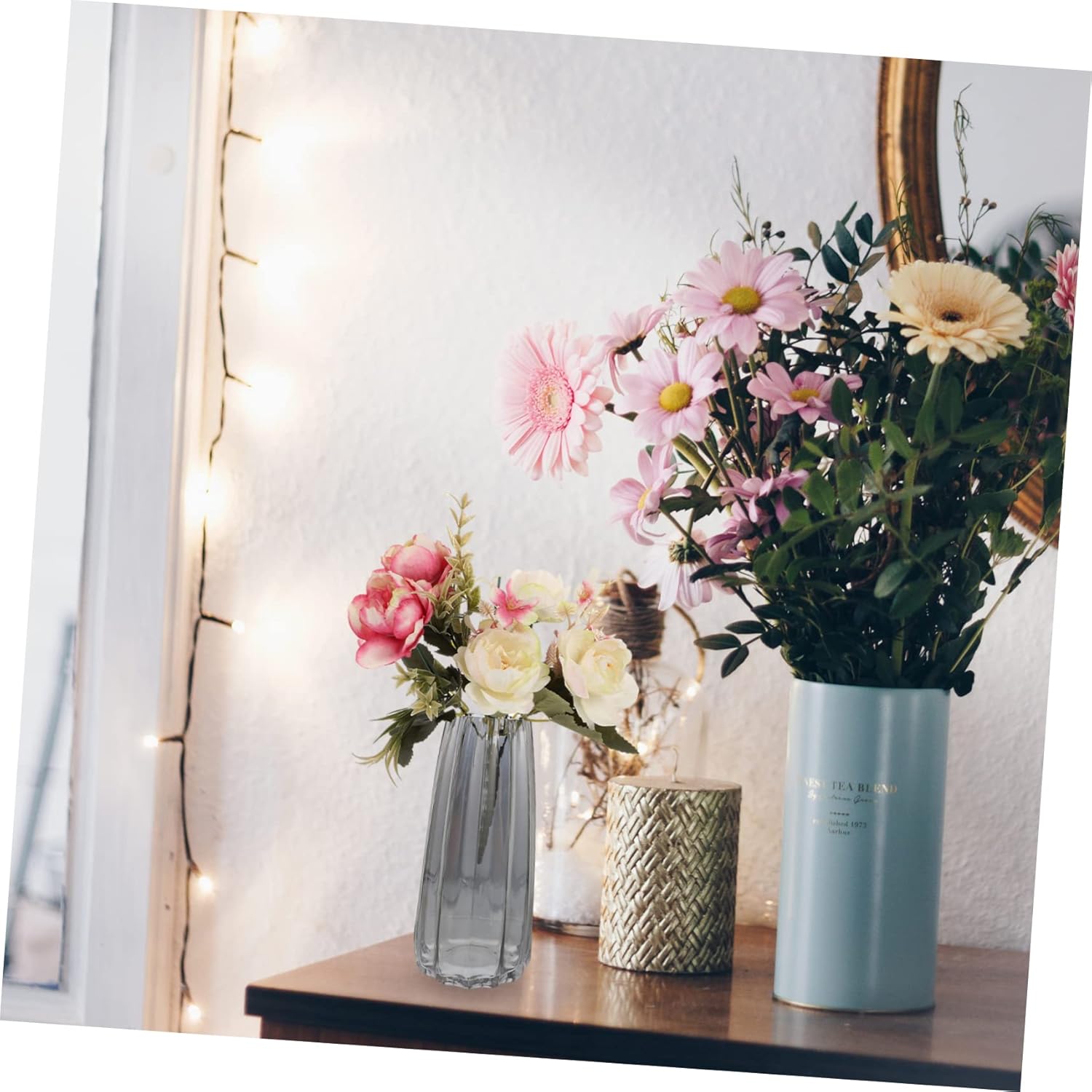 Cabilock Smoky Grey Glass Vase for Dried Flowers and Plants