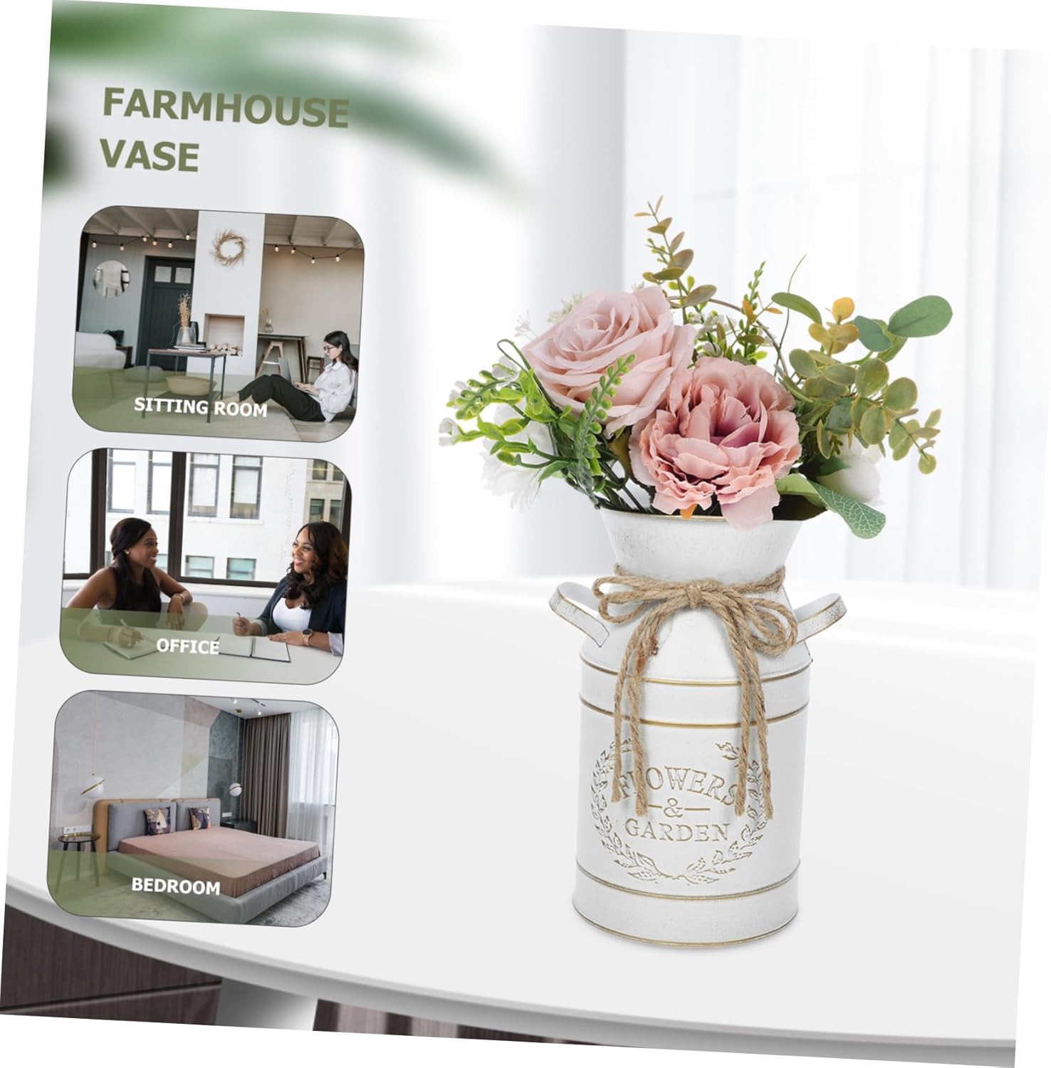 Cabilock Galvanized Iron Farmhouse Flower Bucket Decorative Vase