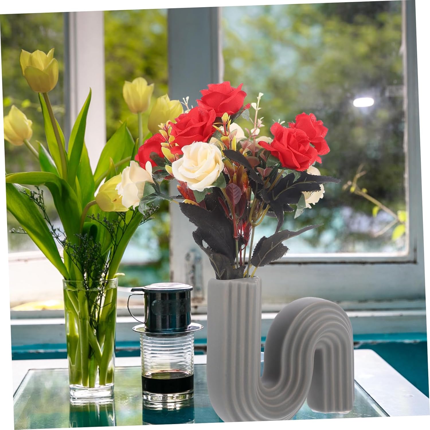 Cabilock Geometric Ceramic Vase for Home Decor and Centerpieces