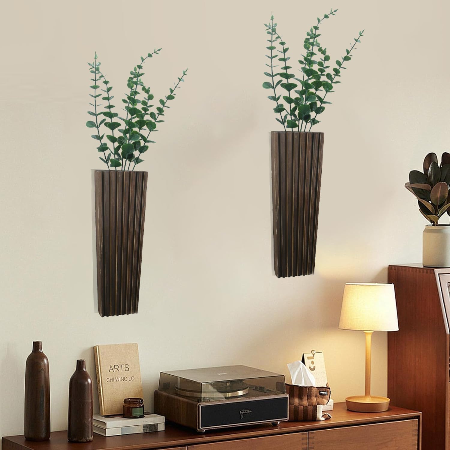 2 Pack Brown Wood Wall Planter for Indoor Decor
