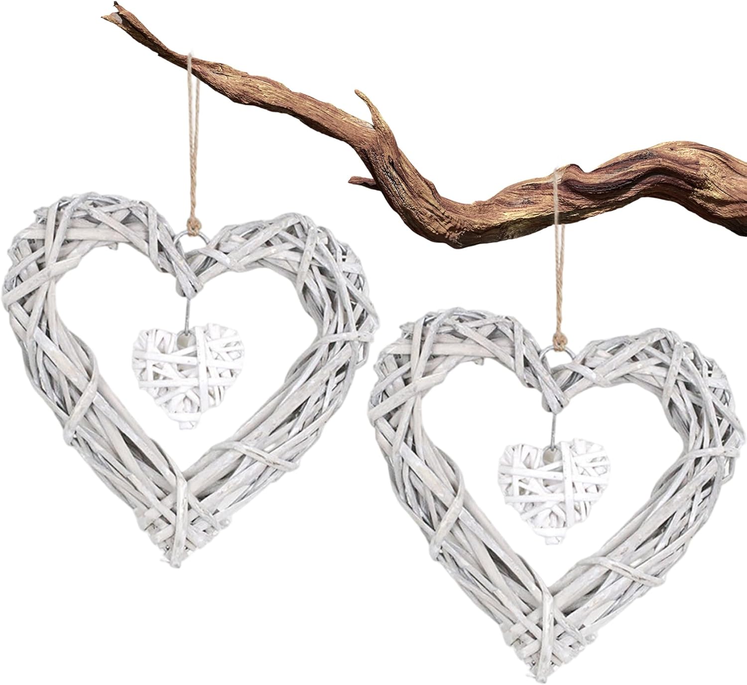 CUCUFA Wicker Heart Wreath 2Pcs Wall Decor
