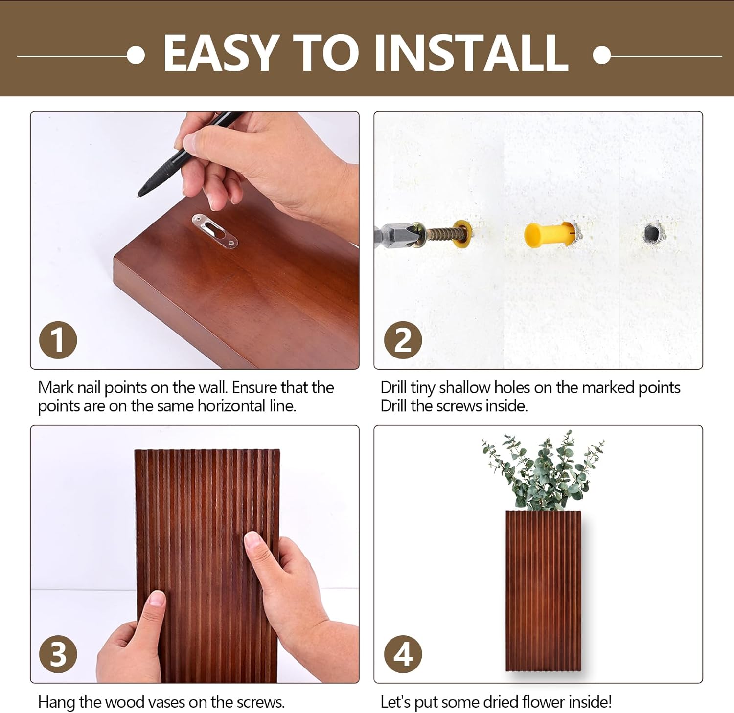 2PCS Wood Wall Planter for Dried Flowers and Plants