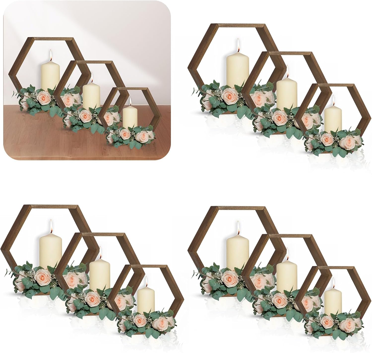 12 Pcs Wooden Hexagon Floating Shelves Brown