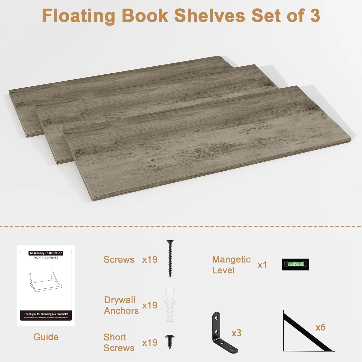 Fun Memories Floating Shelves Set of 3 Grey