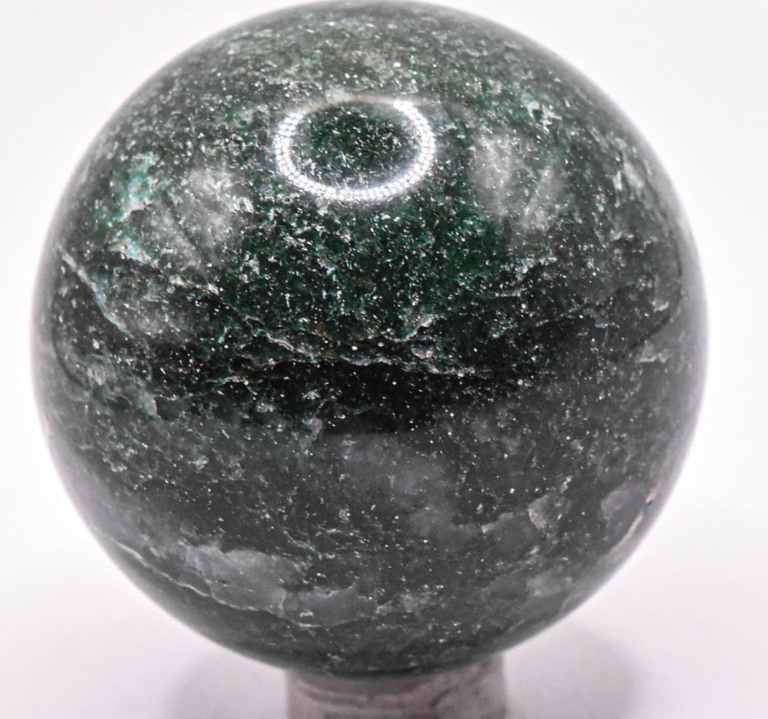 47mm Dark Green Jade Carved Sphere with Stand