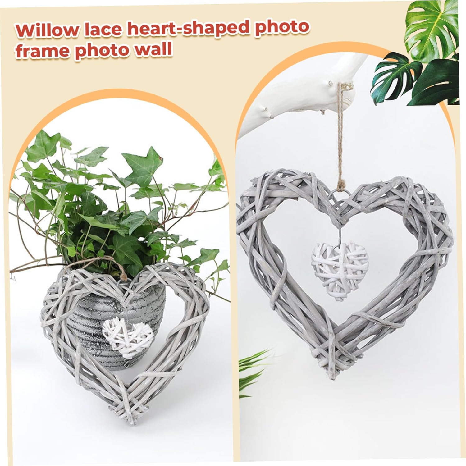 Rattan Heart Wreath Wall Decor 2Pcs