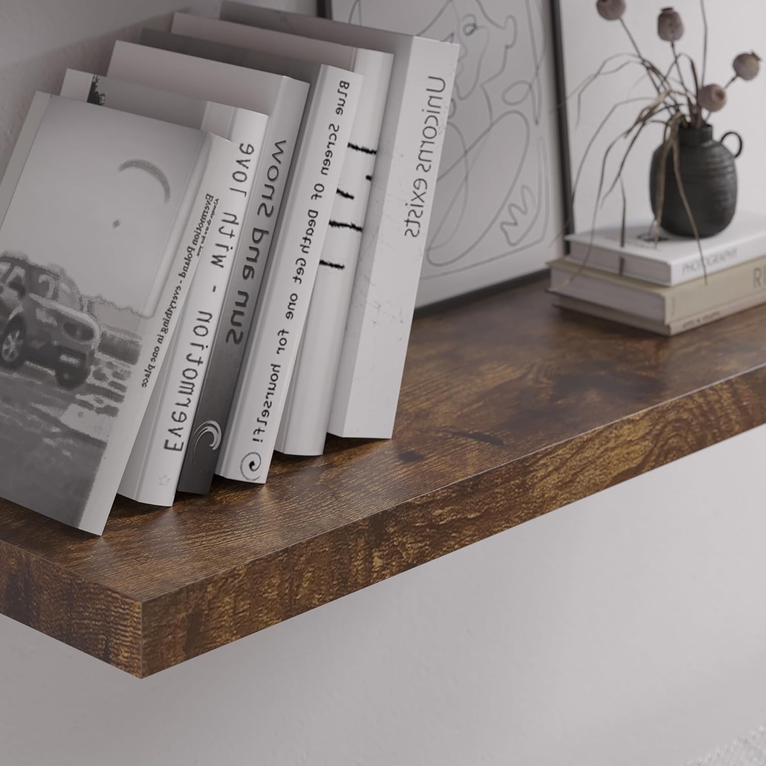 3 Floating Wall Shelves Rustic Brown 30 in W x 1275 in D x 2 in H