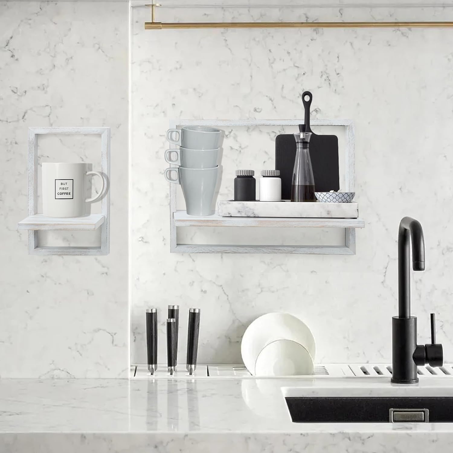 PHOENANCEE Square Floating Shelves Set of 4 Modern Wall Decor