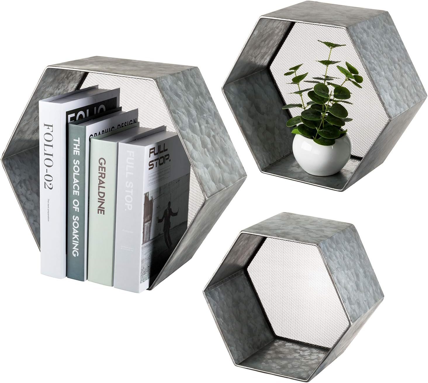3 Piece Rustic Hexagon Floating Shelves Set