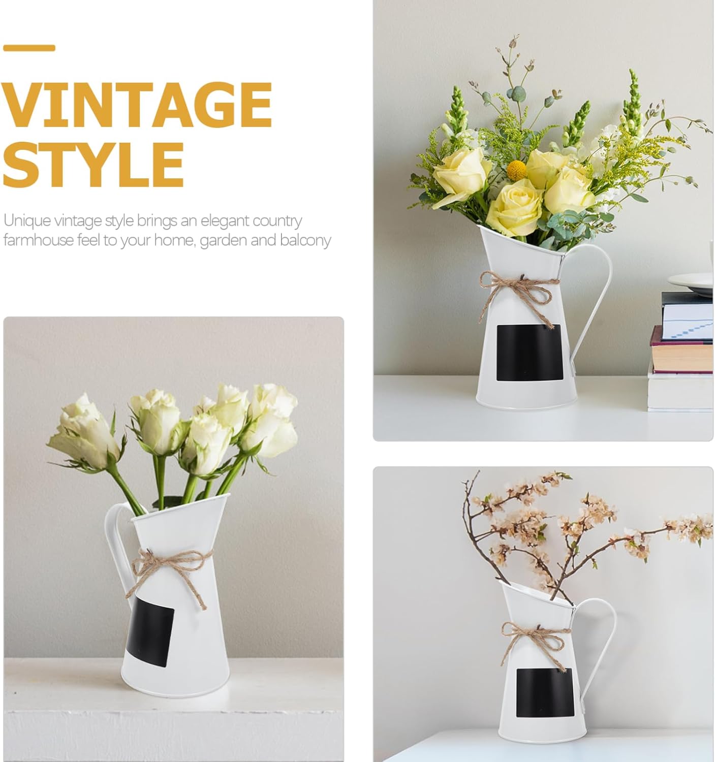 Rustic Metal Flower Bucket Vase for Home Decor