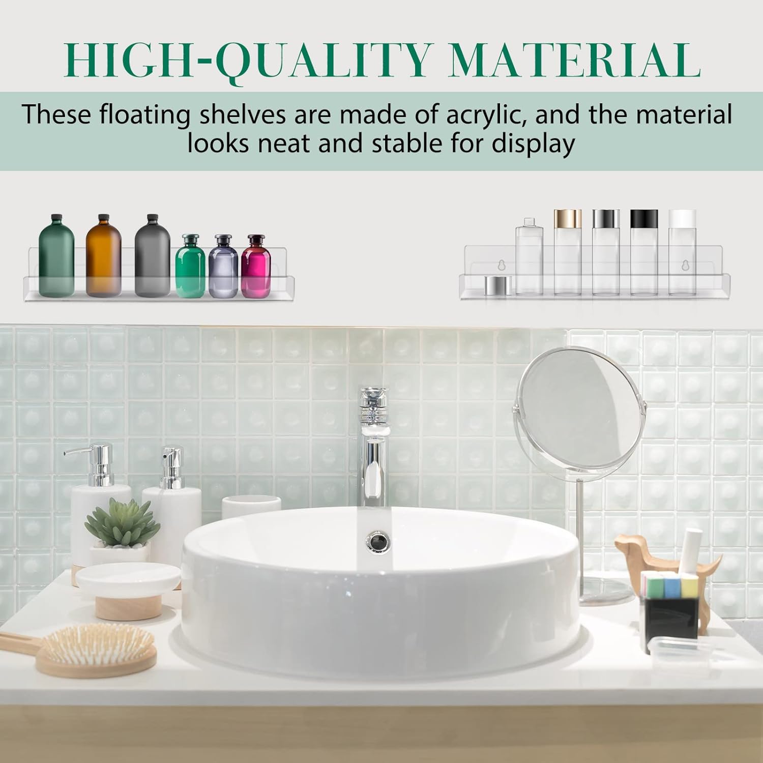 Blulu 16 Packs 14 Inch Acrylic Floating Shelf for Home Decor