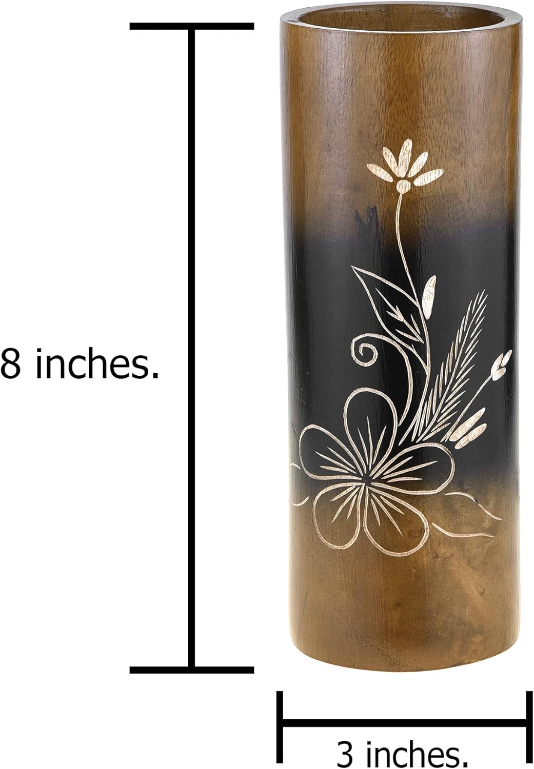 AeraVida Plumeria Flower Brown Cylindrical Wood Vase Set