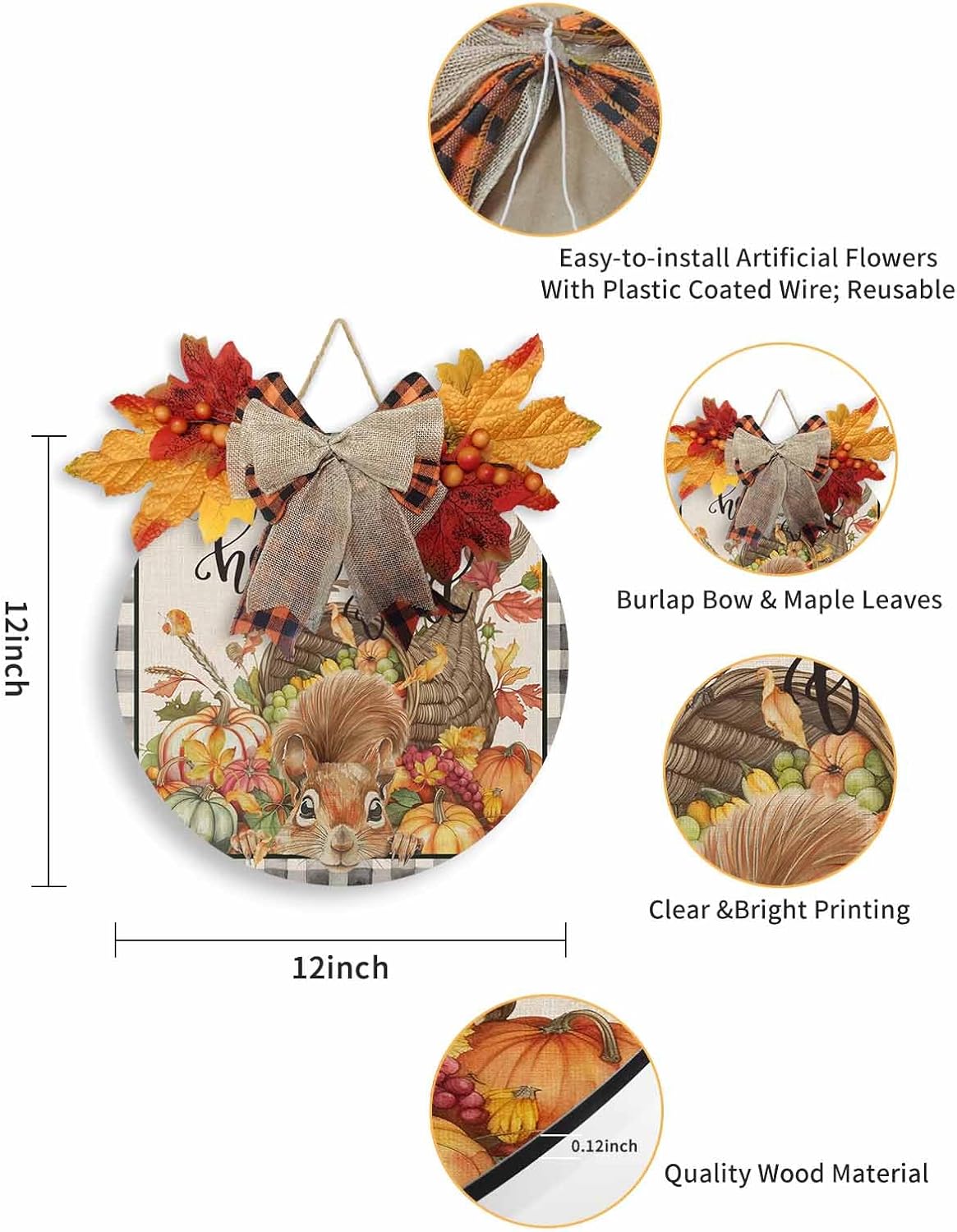 Welcome Sign Front Door Fall Thanksgiving Wreath Decor