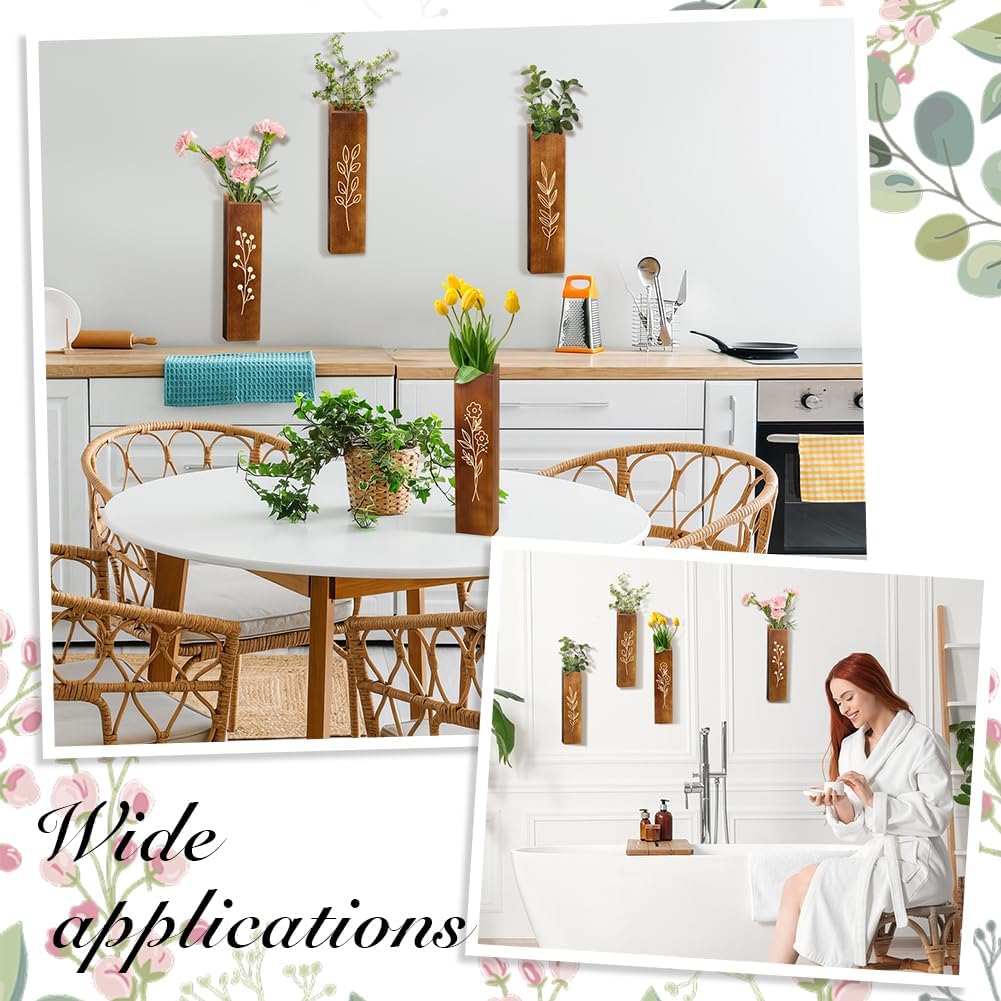 Peacoblue 4 Pack Wall Planters Solid Wood Indoor Decor with Black Finish for Dried Flowers and Faux Greenery