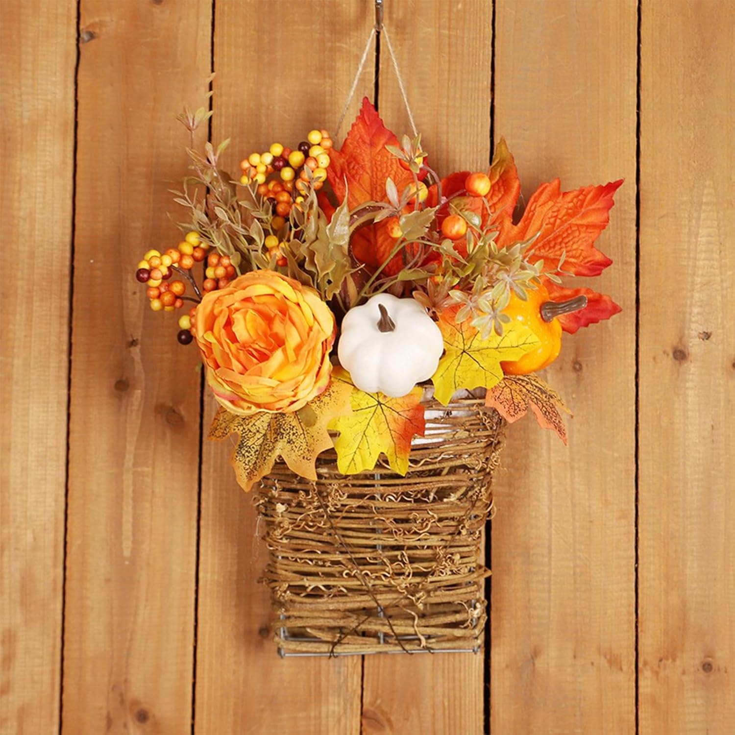 Fall Door Wreath with Peony and Pumpkin Decor