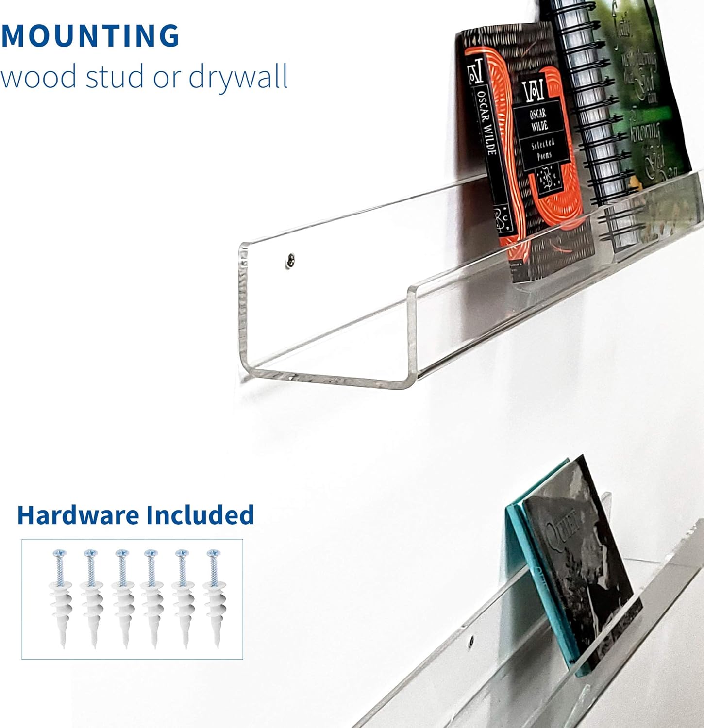 VIVO Dual Acrylic Floating Bookshelves 24 Inch 2 Pack