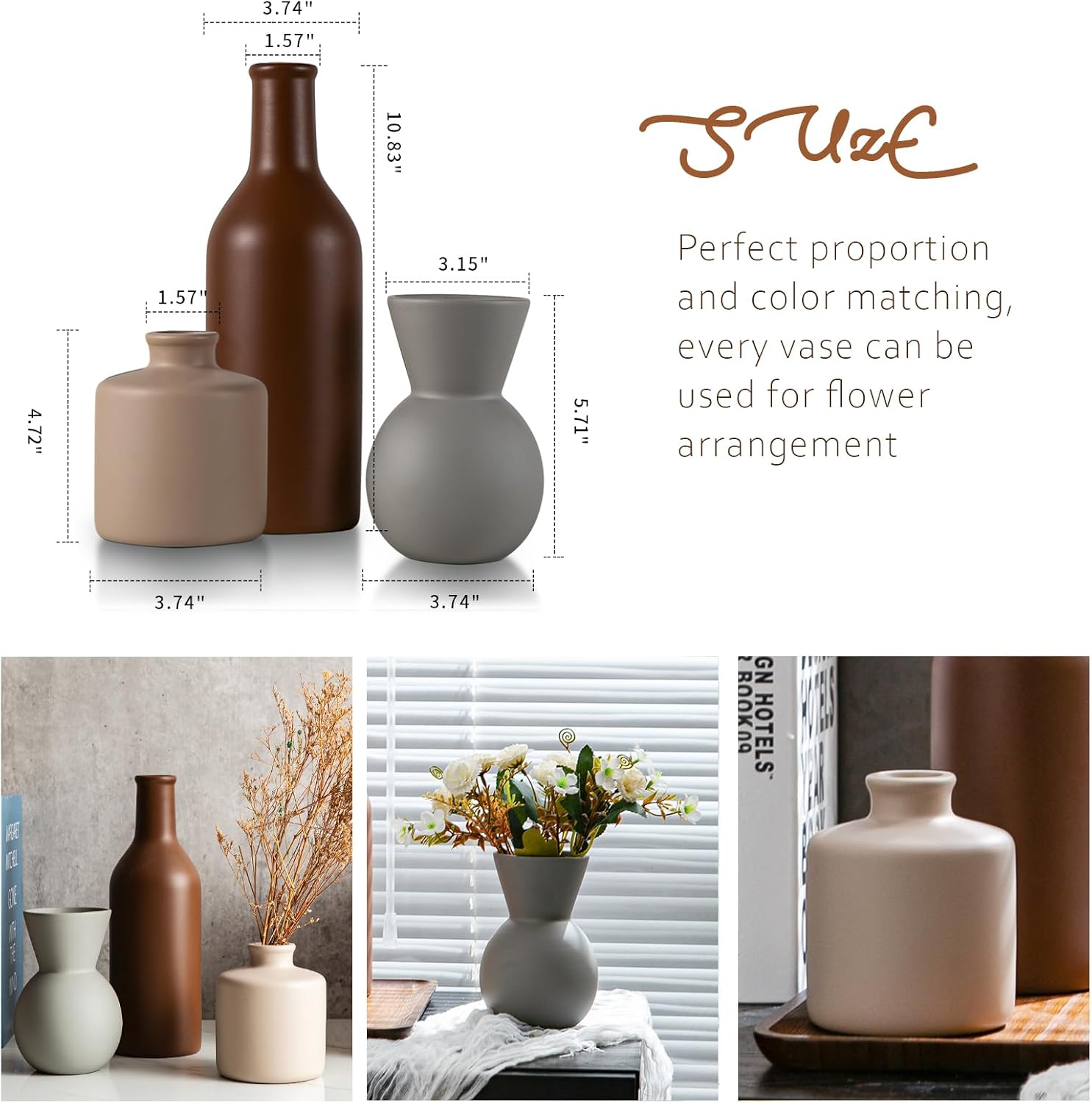 Modern Ceramic Flower Vase Set - 3 Pcs for Home Decor