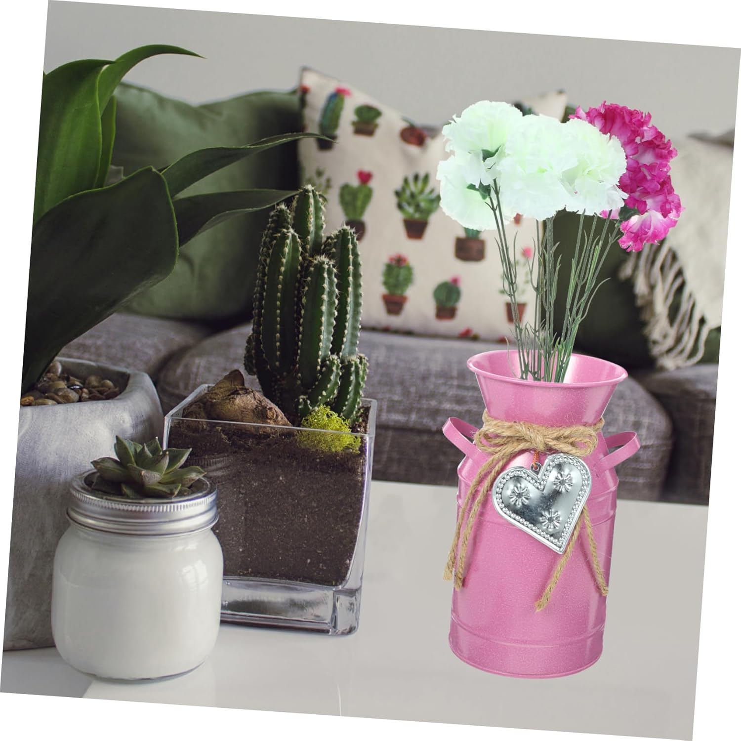 Balacoo Pink Iron Bucket Flower Arranger
