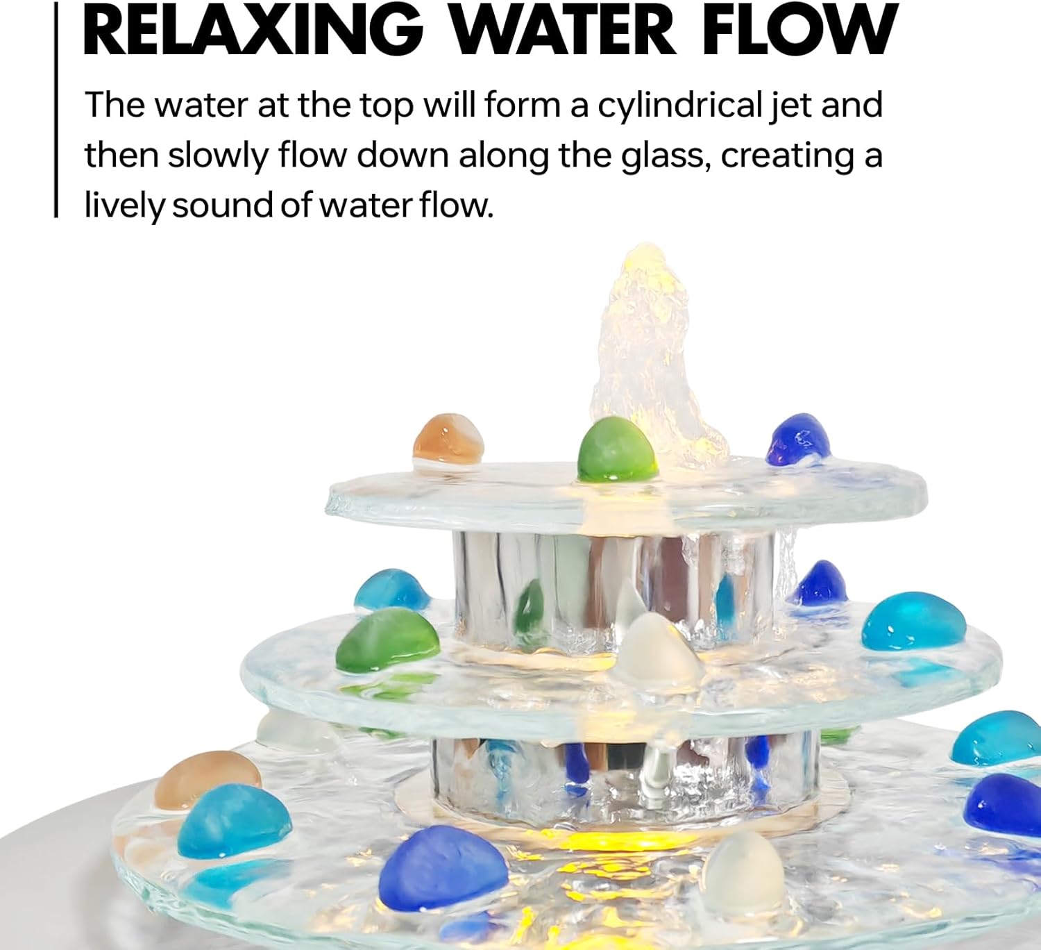 3-Tier Tabletop Waterfall Fountain with LED Light