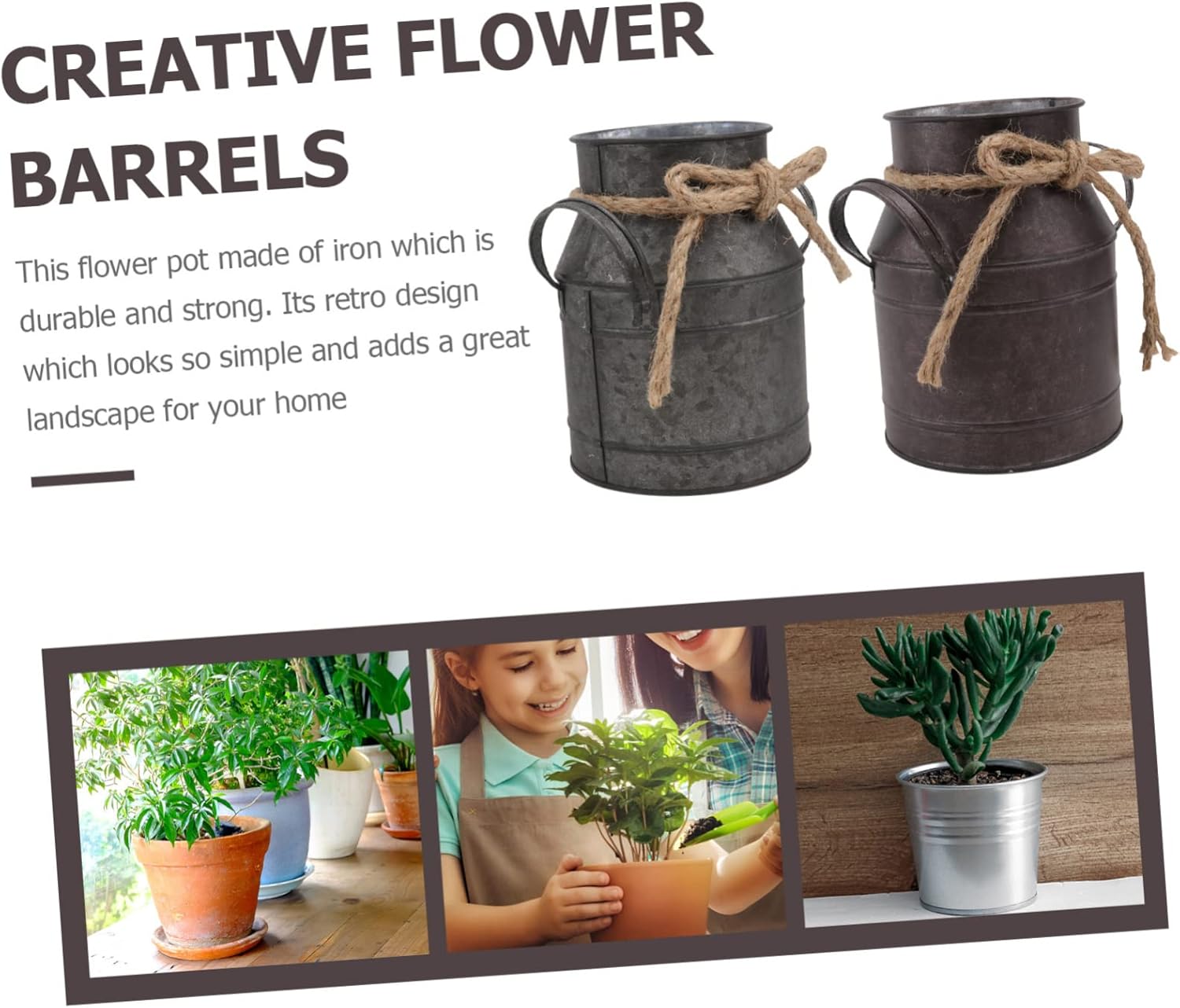 2pcs Vintage Iron Flower Bucket for Succulents Retro Decor with Small Handle for Home and Garden