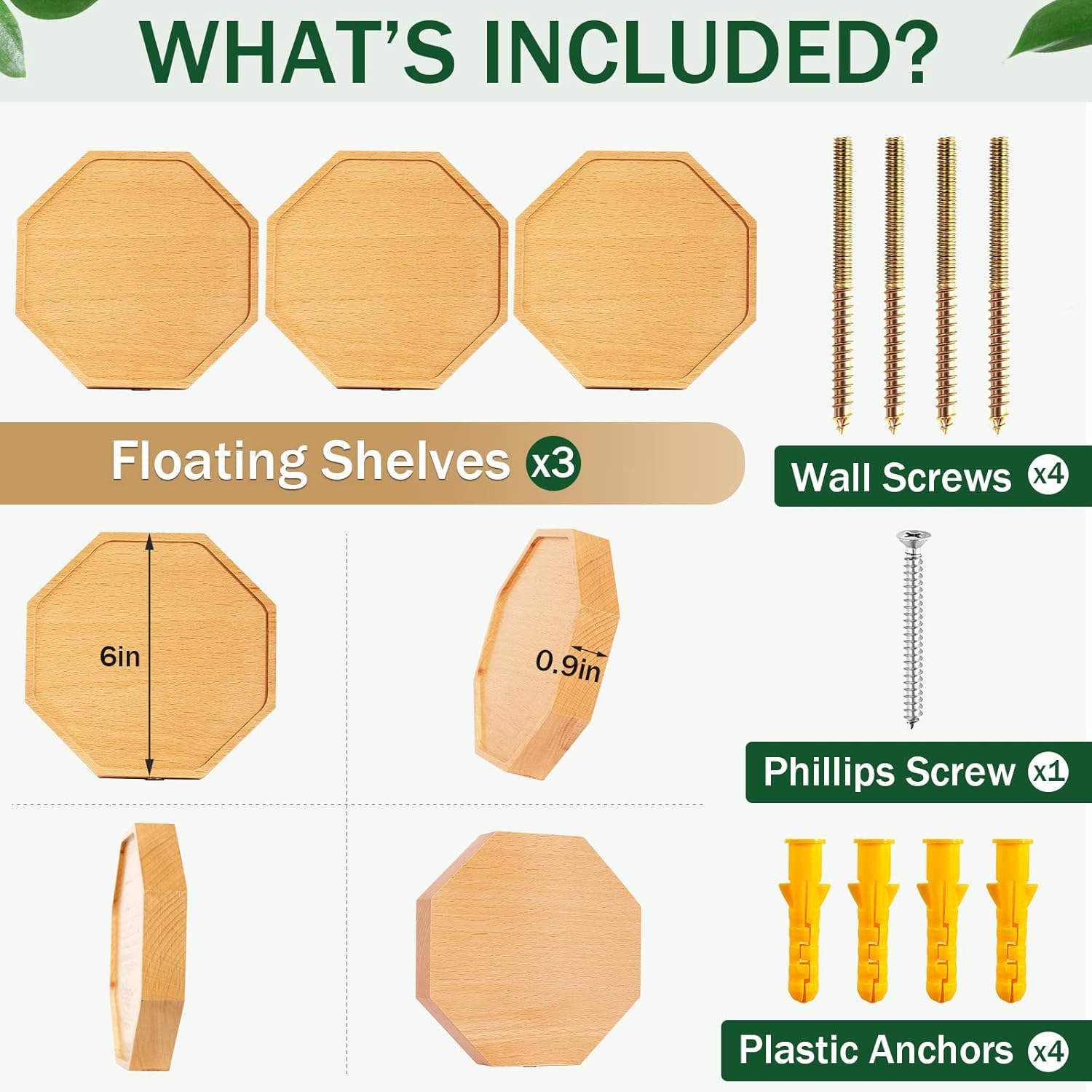 AceList Octagon Floating Shelves Set of 3