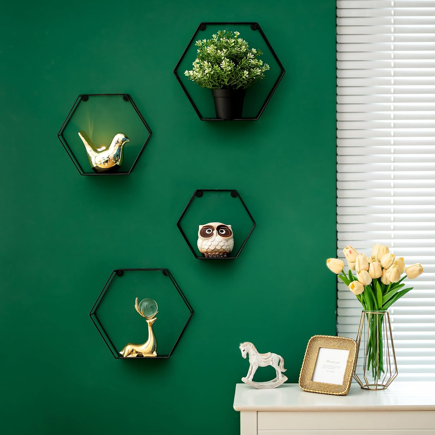 Hexagon Shelves Black Metal Set of 4