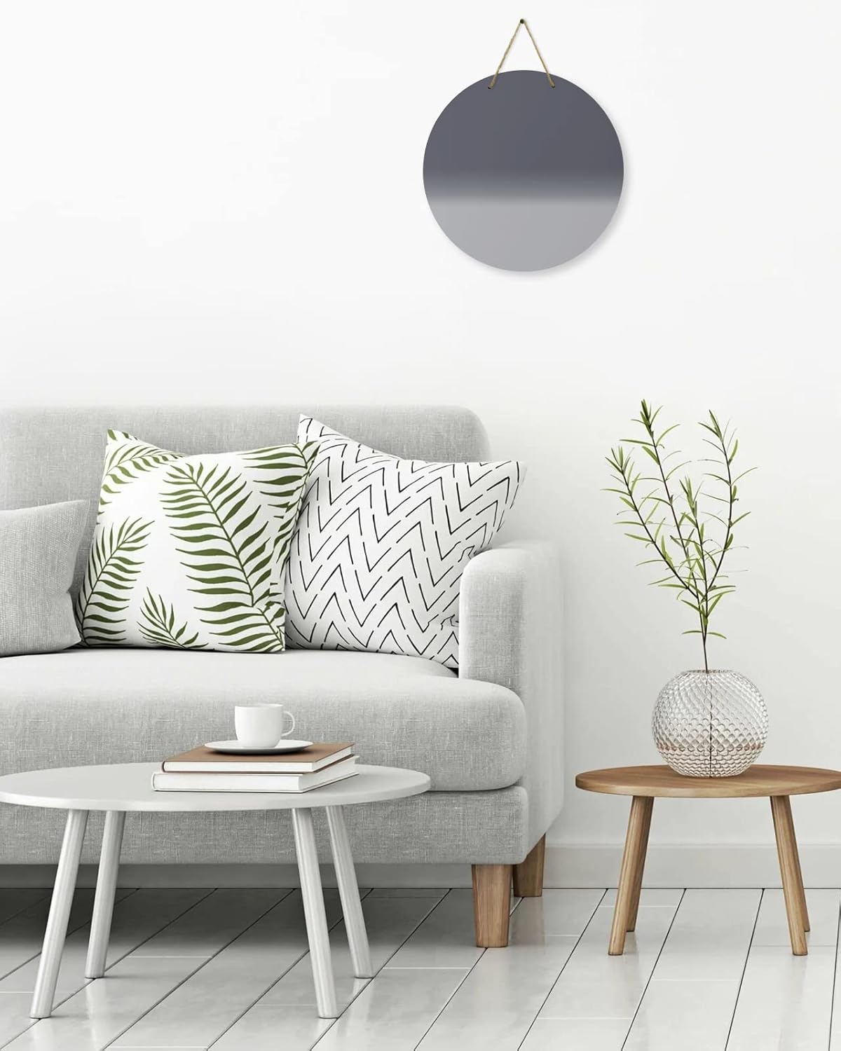 Welcome Sign for Front Door Ombre Grey Round Wooden Hanging Housewarming Decor