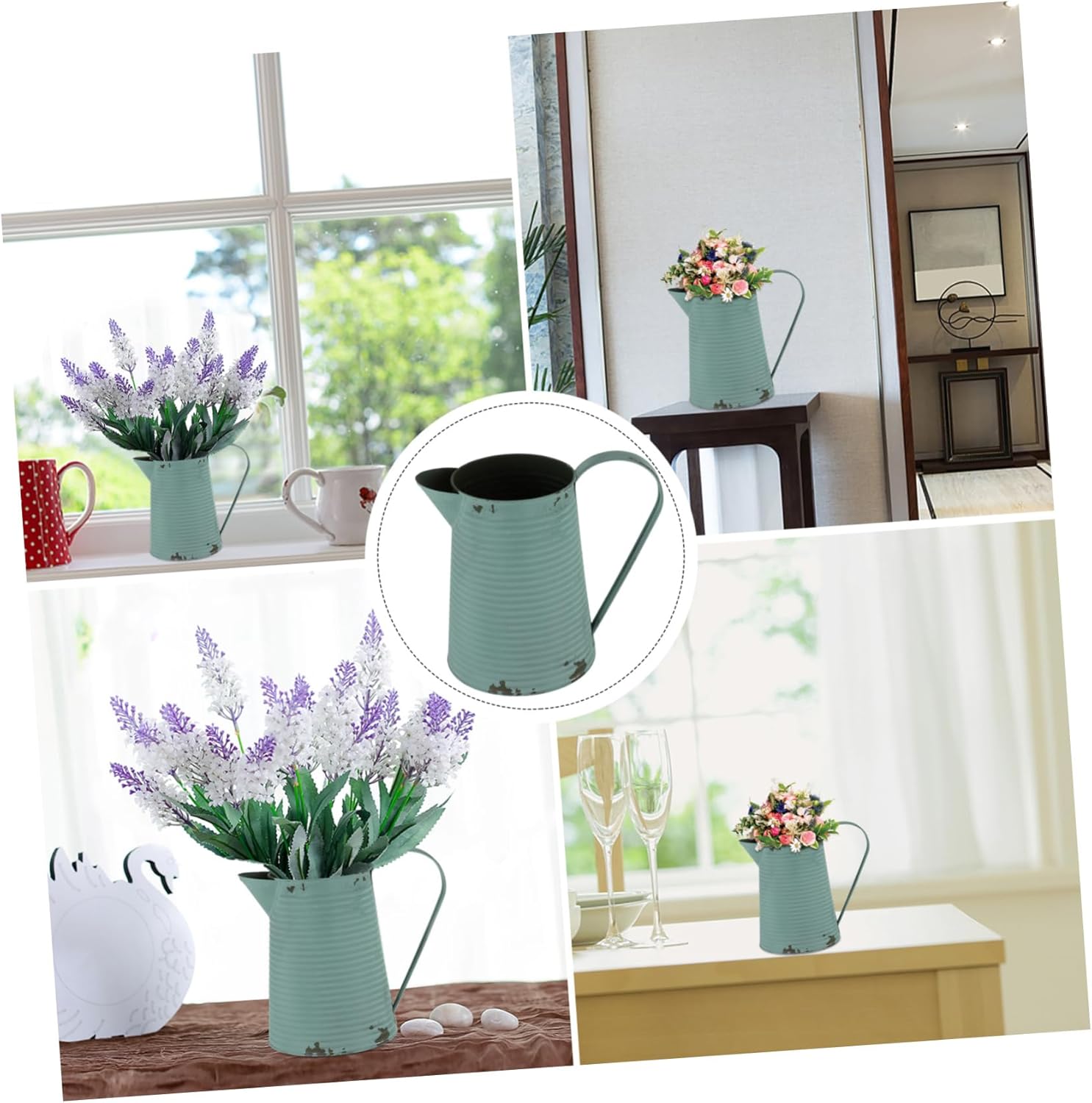 Mipcase Vintage Iron Kettle Flowerpot Decorative Vase for Home Rustic Garden