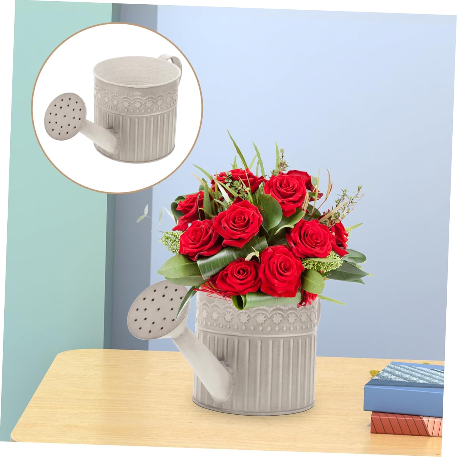 Retro Iron Flower Bucket Vase with Handle