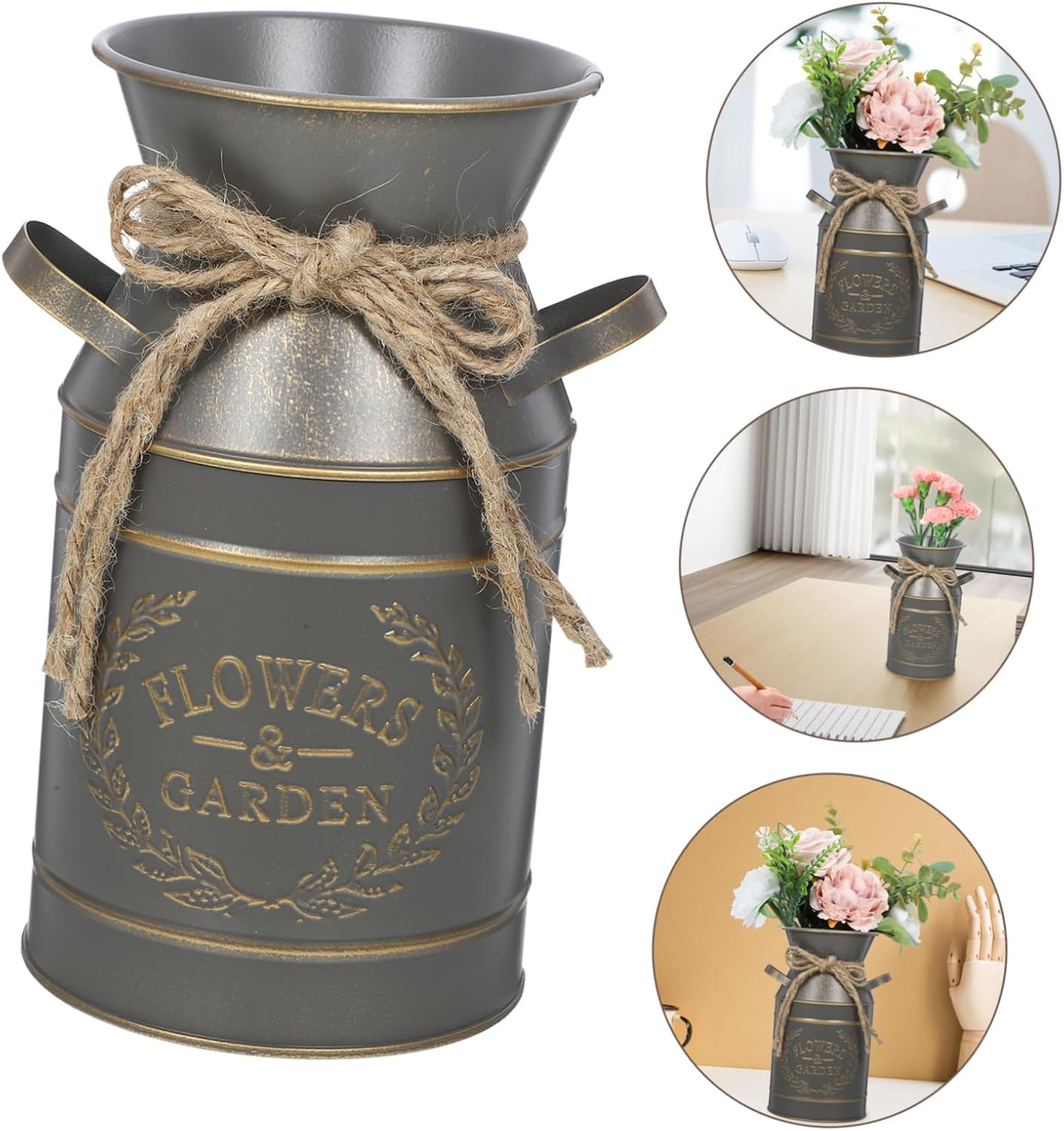 Farmhouse Decorative Metal Flower Bucket for Dried Flowers and Occasions