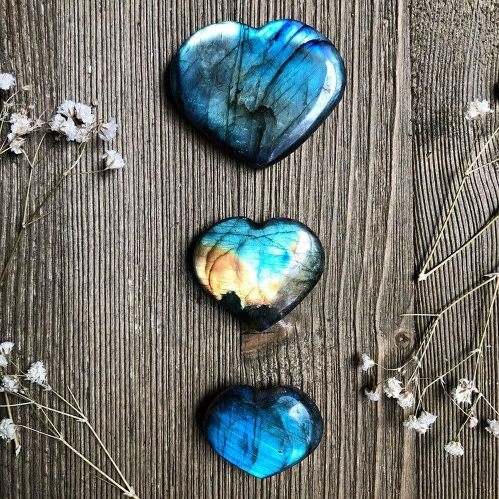 KatLin Natural Crystal Heart Moonstone Labradorite Energy Reiki Ornaments