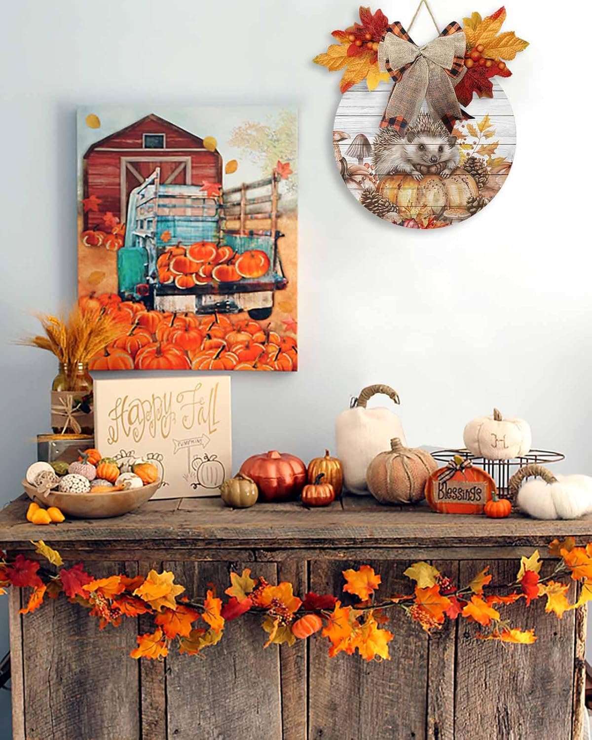 Welcome Sign Fall Thanksgiving Wreath Decorations 1