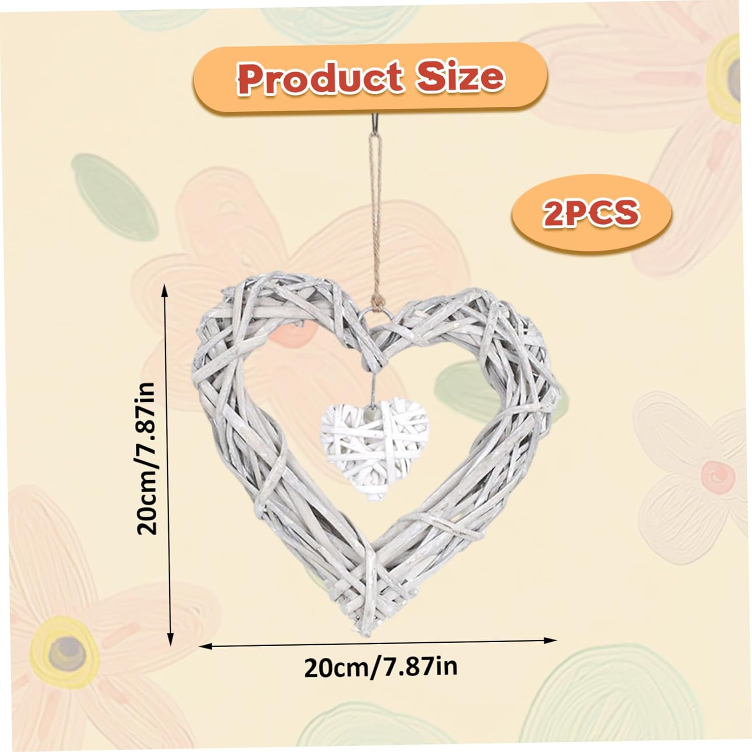 CUCUFA Wicker Heart Wreath 2Pcs Wall Decor