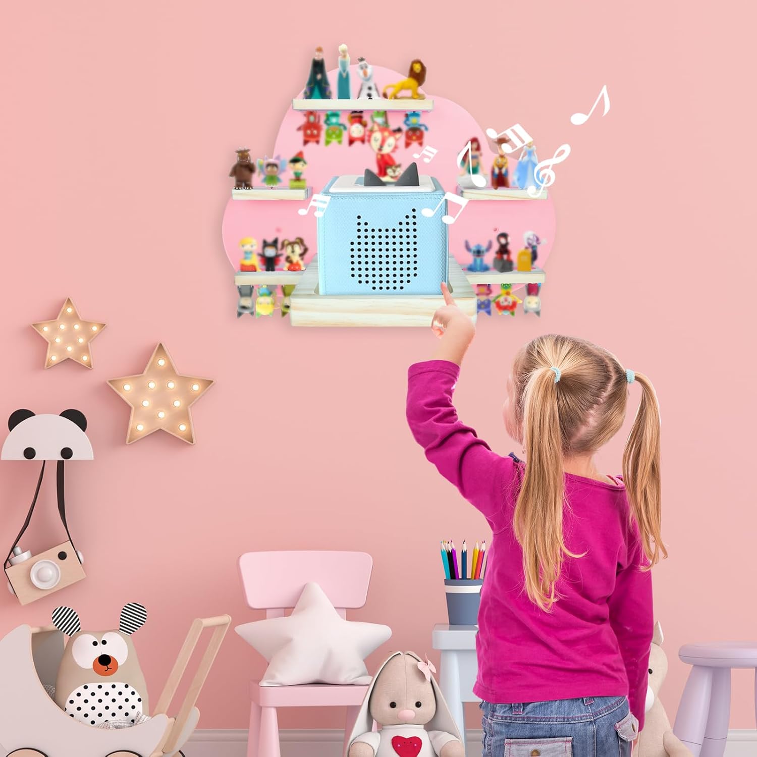 SINTENILL Cloud-Shaped Magnetic Shelf for Tonies Pink
