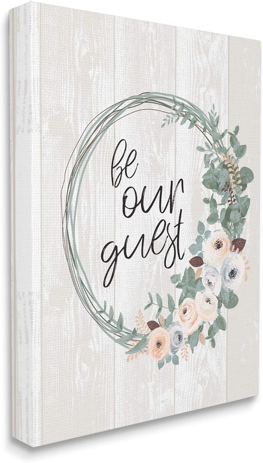 Stupell Industries Be Our Guest Floral Wreath Canvas Wall Art 36x48 Grey