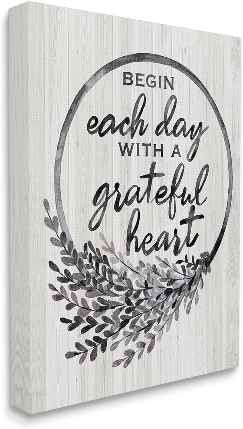 Stupell Industries Grateful Heart Vintage Country Wreath Canvas Wall Art 36x48 Grey
