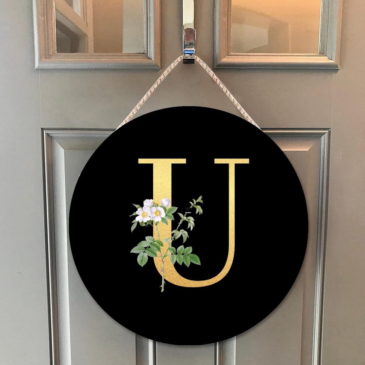 Farmhouse Door Hanger with Greenery and Floral Design