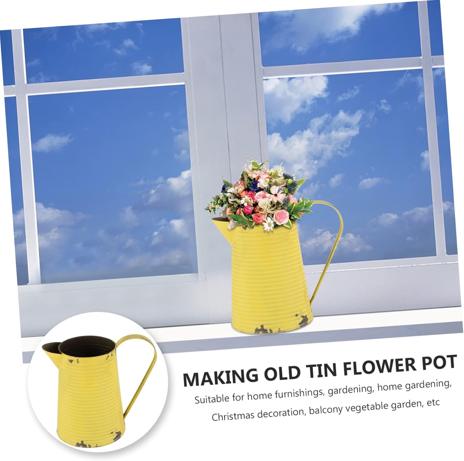 Vintage Iron Flower Pitcher Planter Rustic Metal Vase for Home and Garden Decor