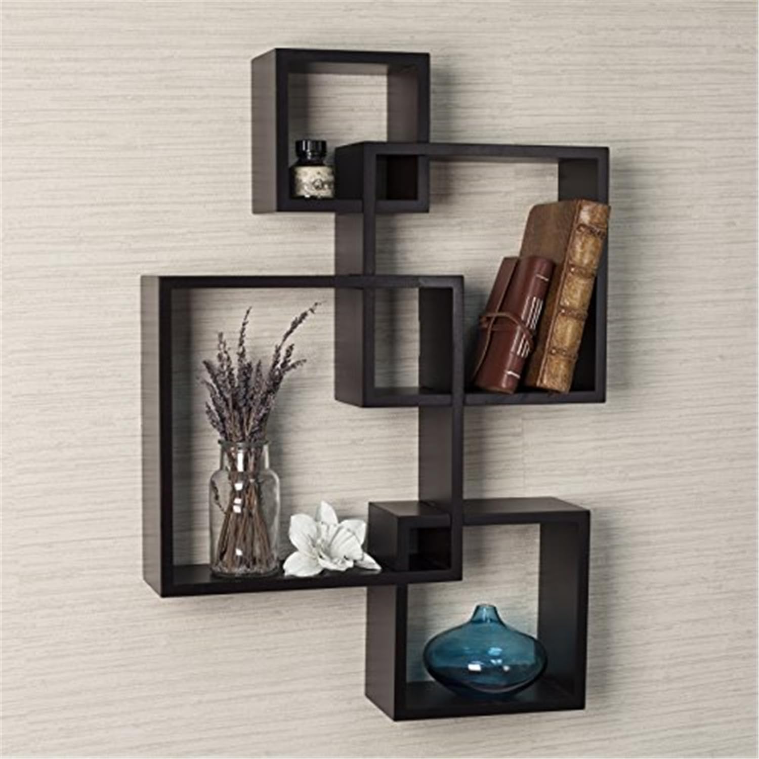 Danya B Decorative Wall Mount Floating Intersecting Cube Accent Wall Shelf Espresso