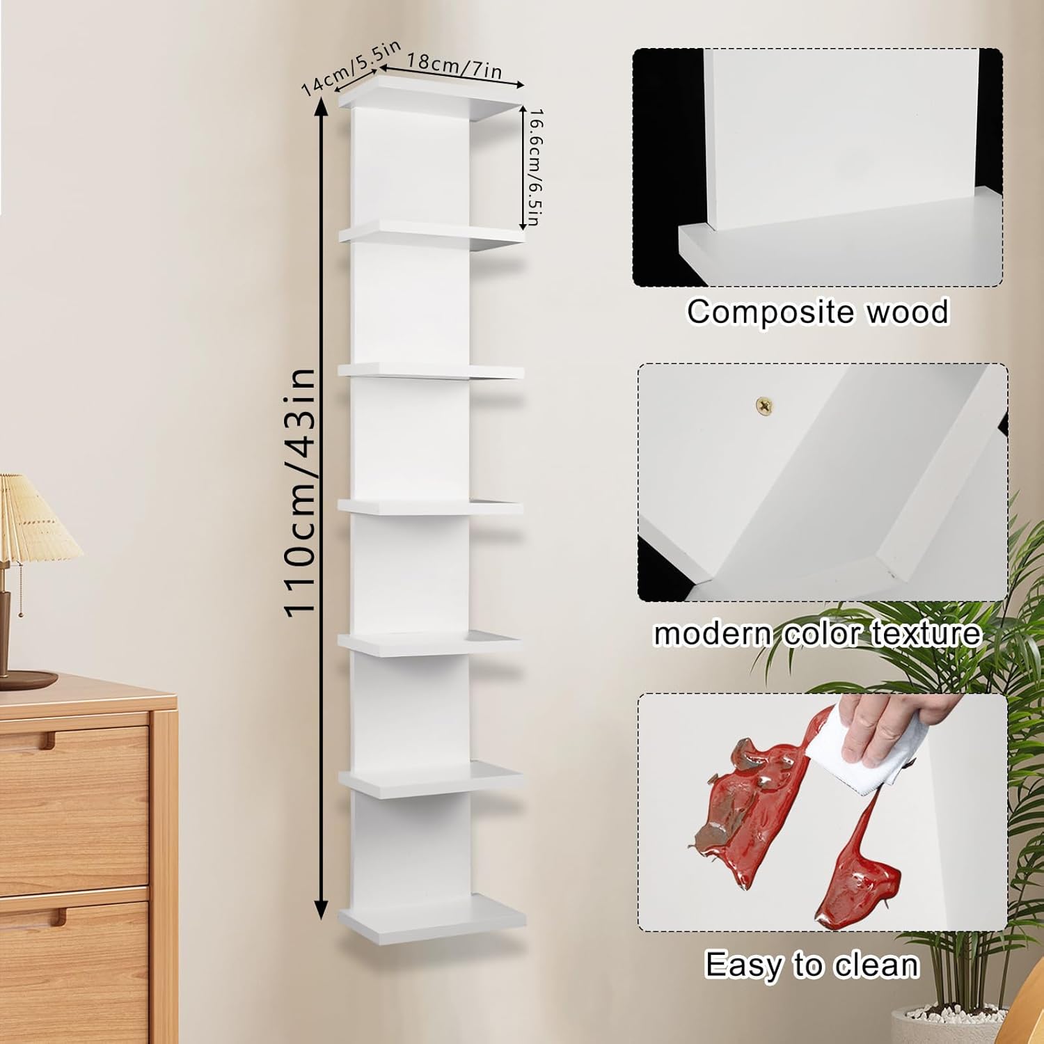 7 Tier Wall Shelf Unit - Compact Display Floating Shelves for Bedrooms and Living Rooms