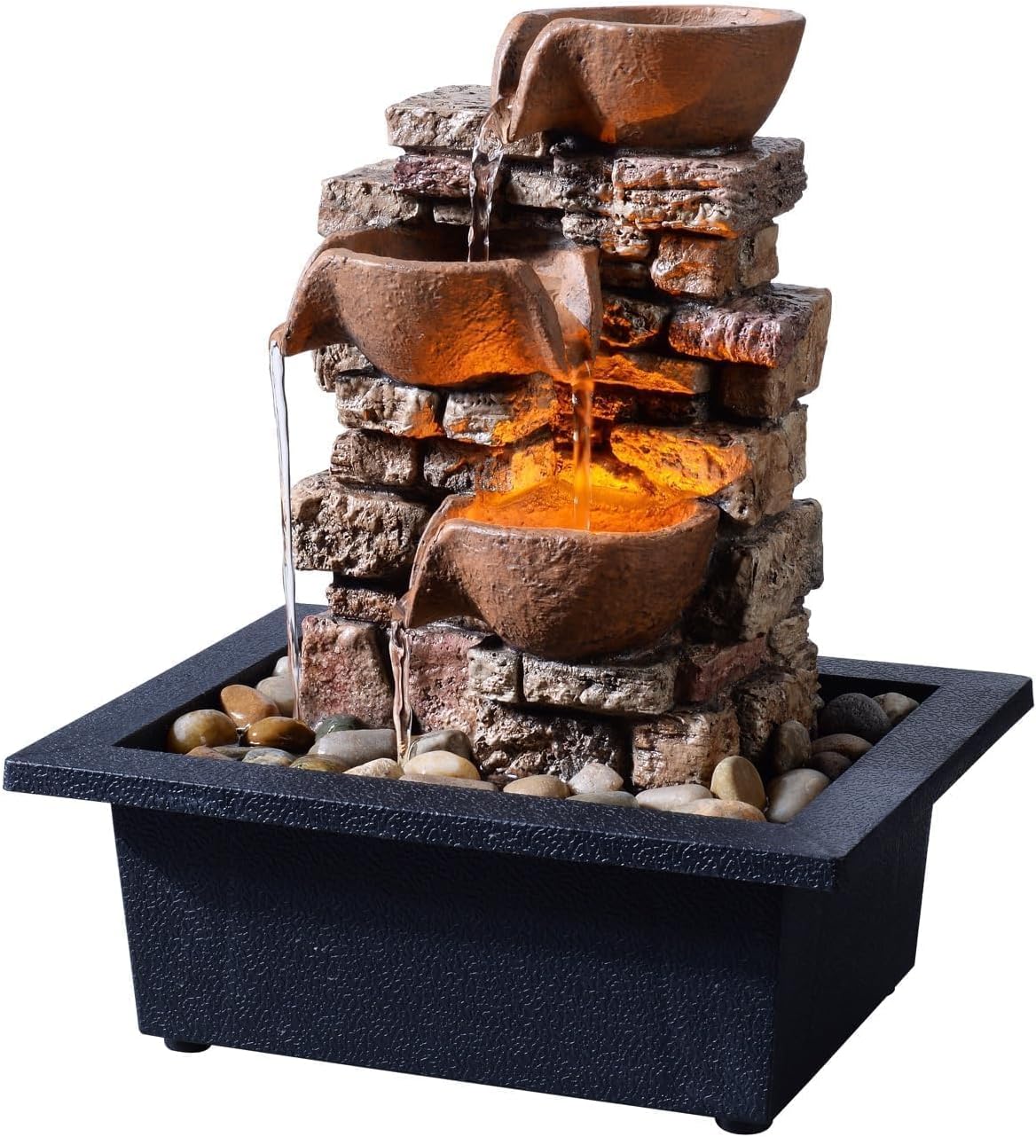 Haobos 3-Tier Tabletop Fountain with LED Lights