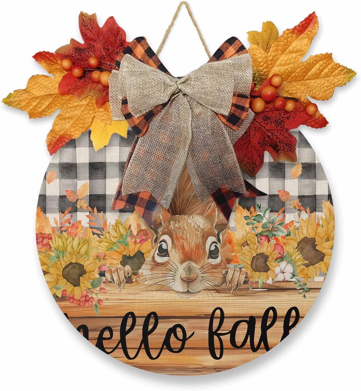 Fall Welcome Sign with Squirrel and Sunflower Design