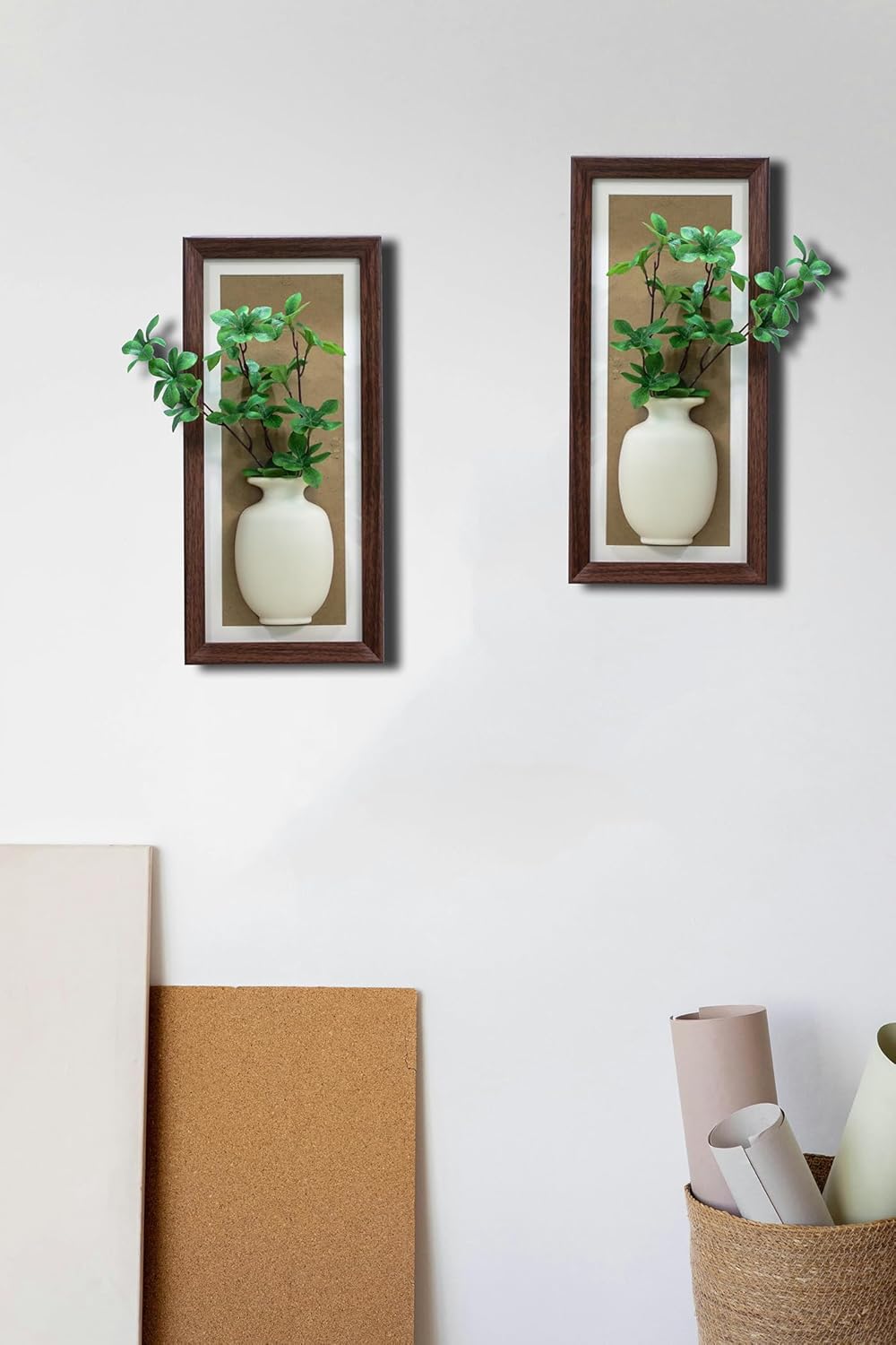 Wood Frame Wall Planter with Artificial Plants Indoor Decor Hanging Holder for Fresh and Dried Flowers
