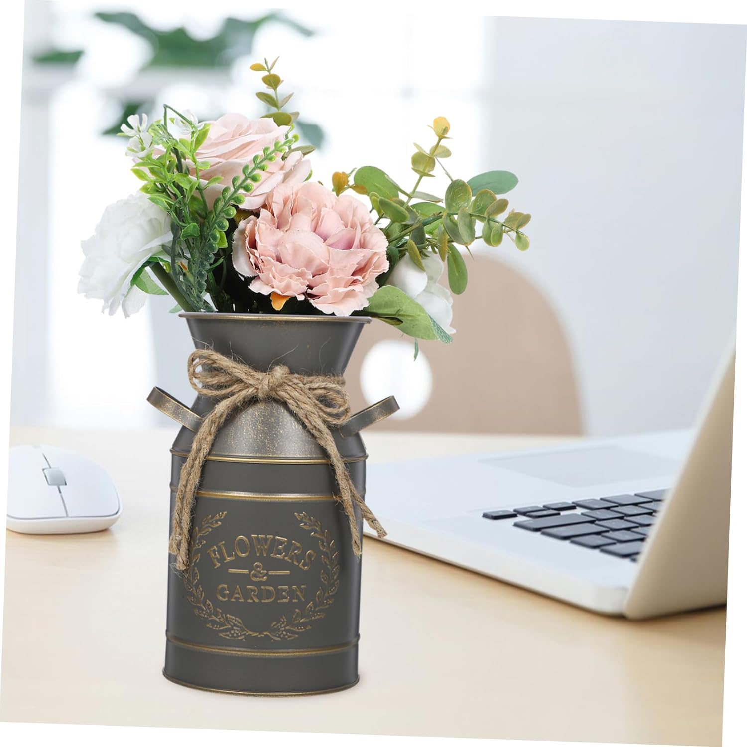Balacoo Rustic Galvanized Flower Vase Double Handle