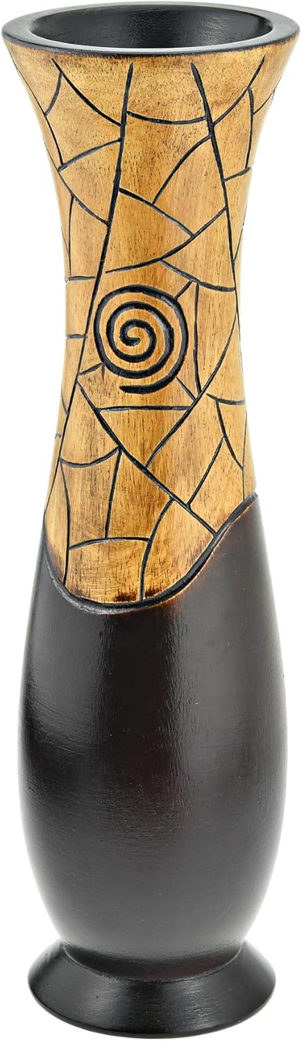 AeraVida Handcarved Wooden Spiral Accent Vase