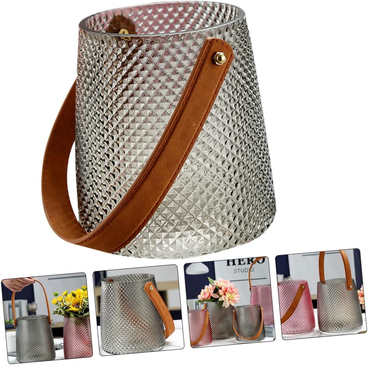 Ciieeo Simple Grey Glass Flowerpot for Home Office Decor