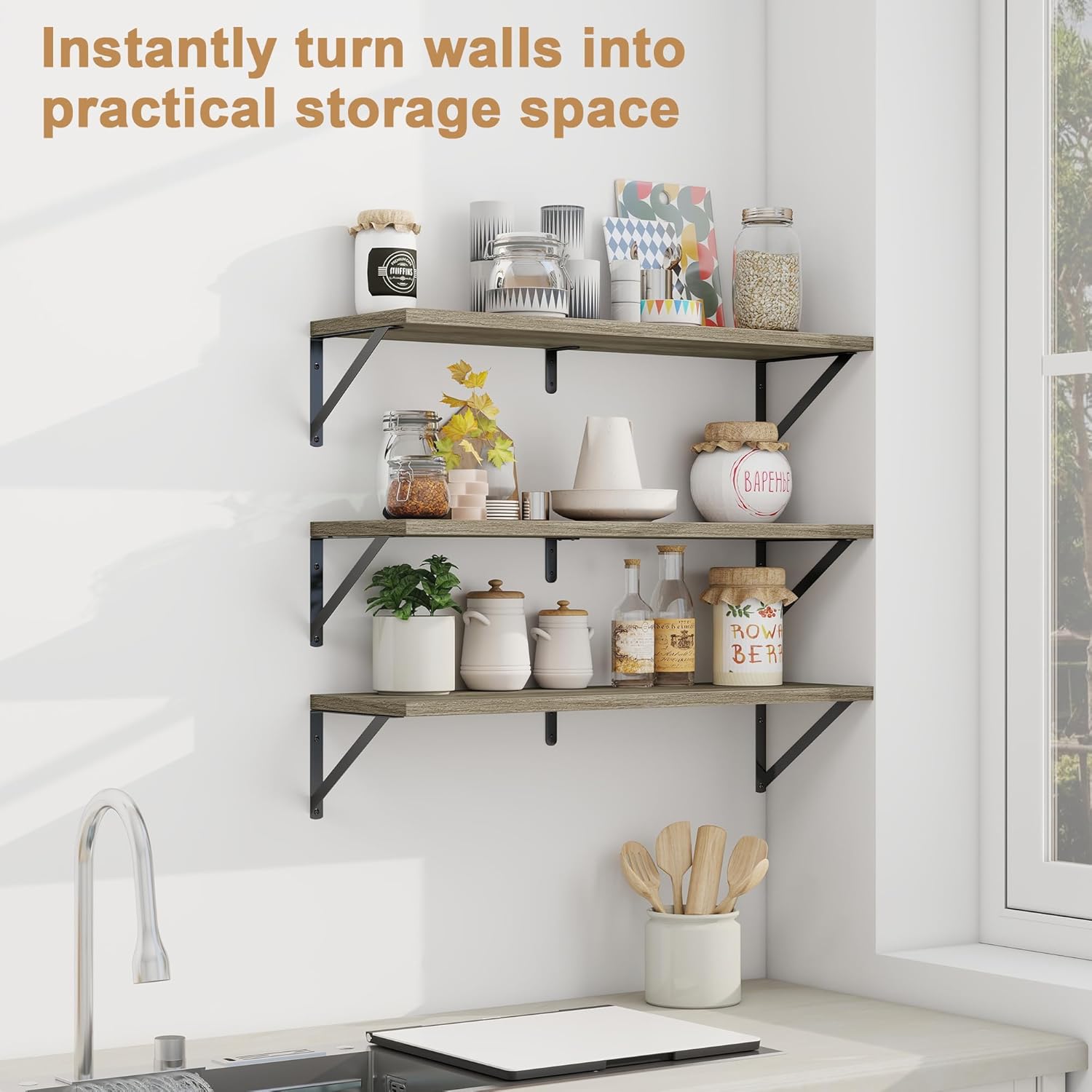 Fun Memories Floating Shelves Set of 3 Grey