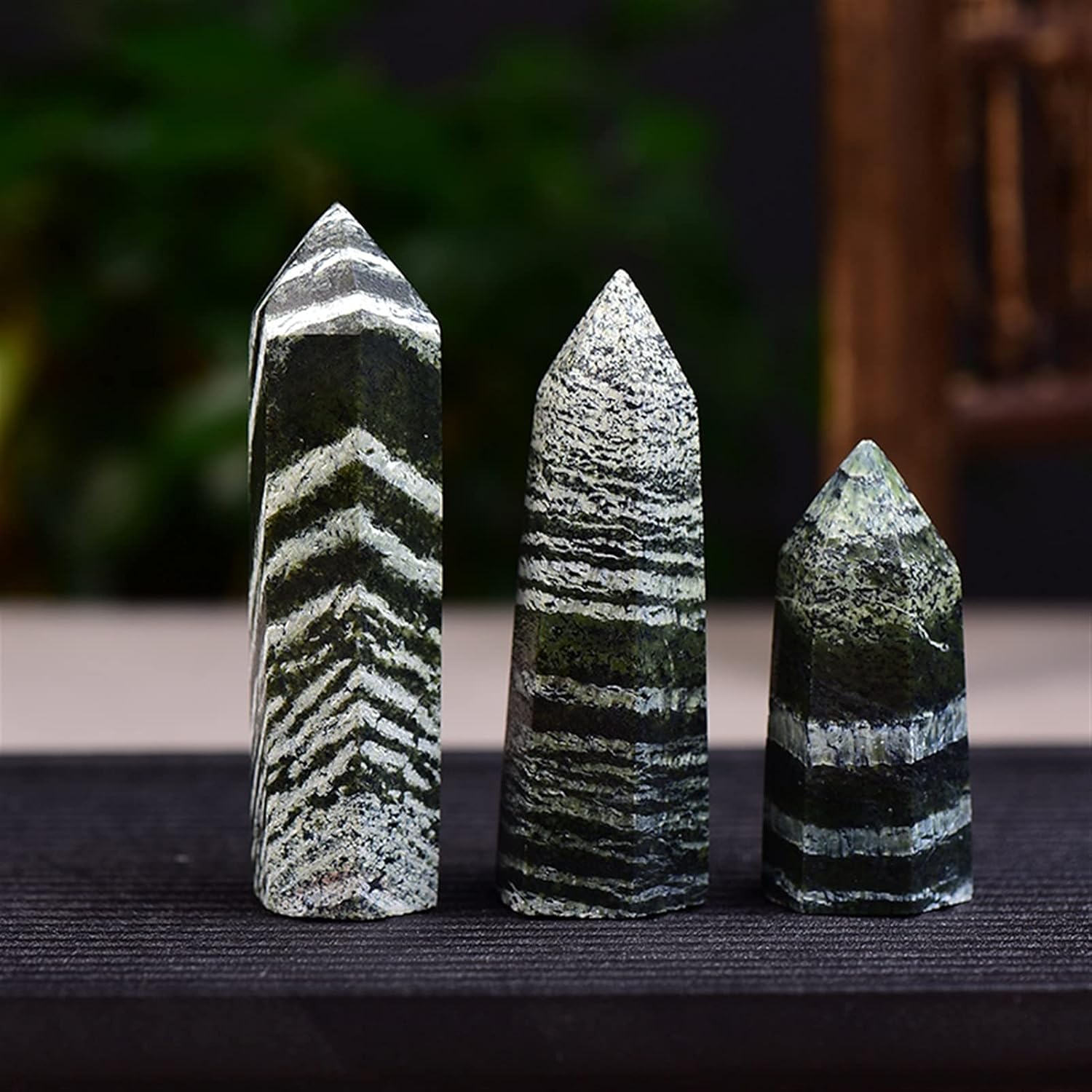 Primary Stones and Minerals Green Zebra Quartz Wand for Home Decor