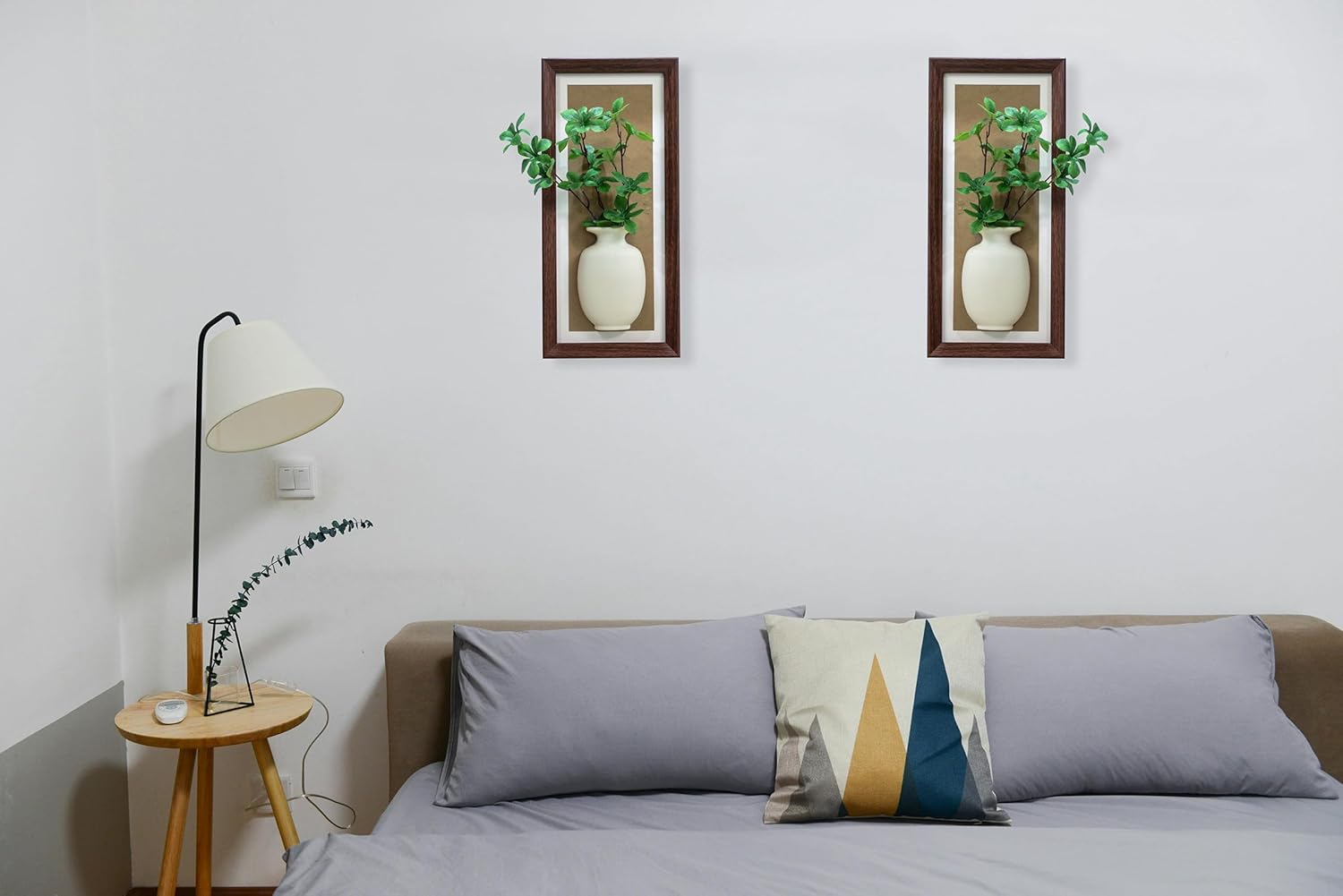 Wood Frame Wall Planter with Artificial Plants Indoor Decor Hanging Holder for Fresh and Dried Flowers